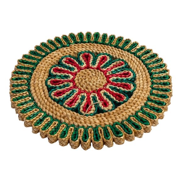 Vintage Woven Grass Raffia Trivet / Hot Plate Boho 7 inch Round Table Mat USA De - Picture 3 of 6